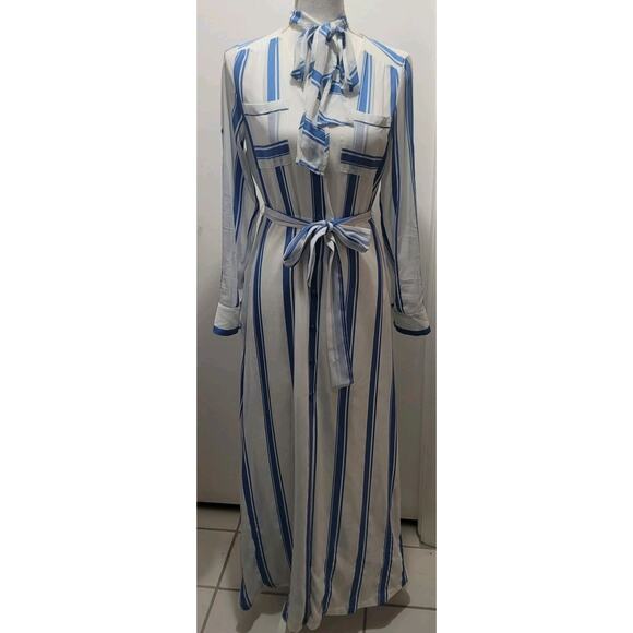 EXPRESS WOMEN’S SHEER MAXI DRESS SIZE XS BLUE AND WHITE STRIPE - Picture 1 of 7